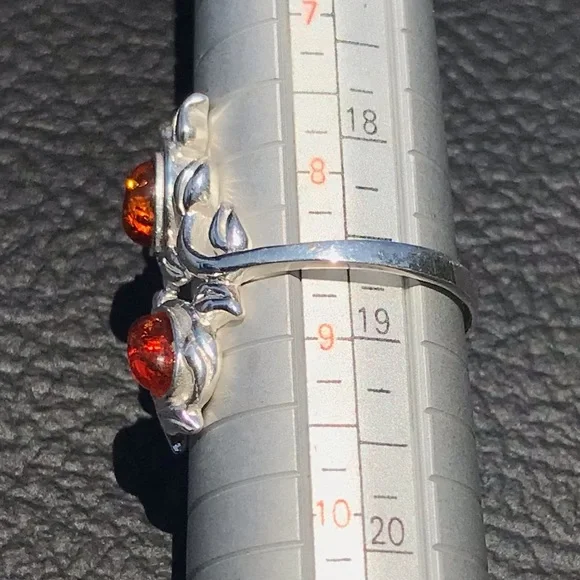 NWOT Real AMBER Oval Cabochon Cut Gemstones STERLING SILVER 925 Ring Size 8-1/2 - Picture 5 of 5